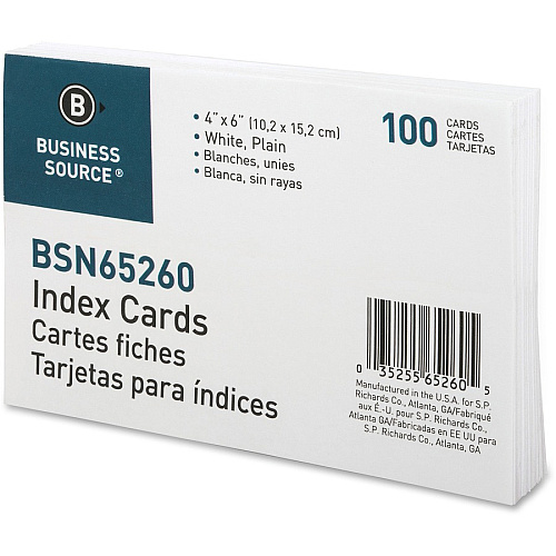 Business Source Plain Index Cards 6" Width x 4" Length - 100 / Pack (BSN65260)