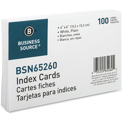 Business Source Plain Index Cards 6" Width x 4" Length - 100 / Pack (BSN65260)