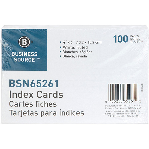 Business Source Ruled Index Cards 6" Width x 4" Length - 100 / Pack (BSN65261)