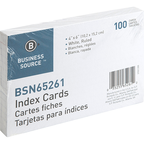 Business Source Ruled Index Cards 6" Width x 4" Length - 100 / Pack (BSN65261)