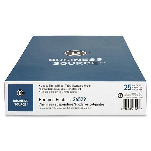 Business Source Legal Recycled Hanging Folder 8 1/2" x 14" - 11 pt. - Green - 100% Recycled - 25 / Box (BSN26529)