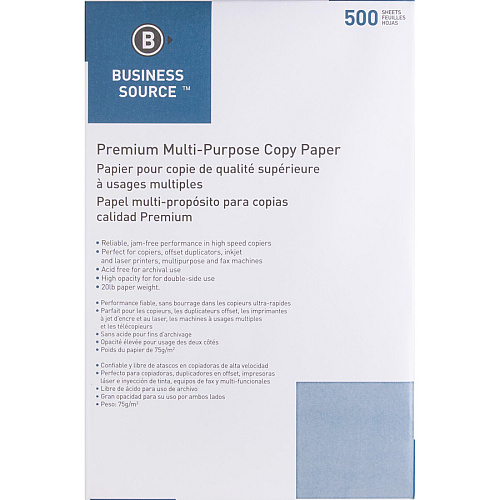 Business Source Premium Multipurpose Copy Paper 92 Brightness - Ledger/Tabloid - 11" x 17" - 20 lb Basis Weight - Acid-free - White - 500 Sheets per Ream - 5 / Carton (BSN36590)