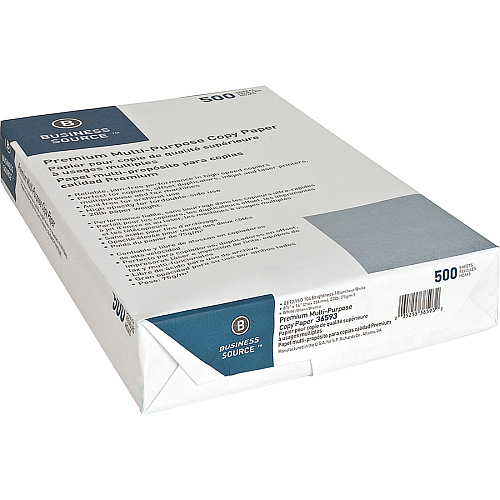 International Paper Business Source Premium Multipurpose Copy Paper 92 Brightness - Legal - 8 1/2" x 14" - 20 lb Basis Weight - Acid-free - White - 500 Sheets per Ream - 10 / Carton (BSN36593)
