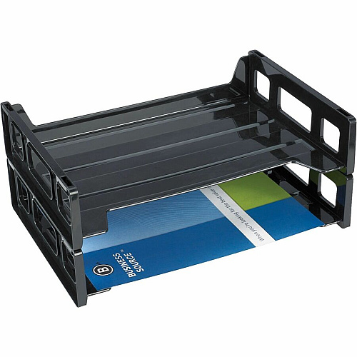 Business Source Side-loading Stackable Letter Trays Desktop - Stackable - 20% Recycled - Black - 1 Each (BSN42585)