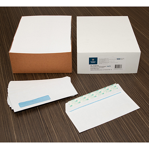 Business Source Security Tint Window Envelopes Business - #10 - 9 1/2" Width x 4 1/8" Length - Peel & Seal - White - Wove - 500 / Box (BSN16473)