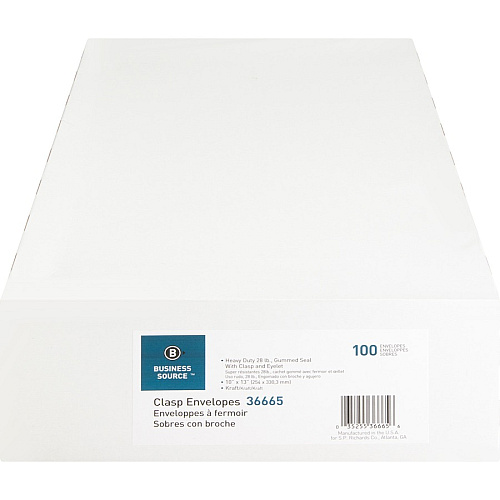 Business Source Heavy-duty Clasp Envelopes Clasp - #97 - 10" Width x 13" Length - 28 lb - Clasp - Kraft - Kraft - 100 / Box (BSN36665)