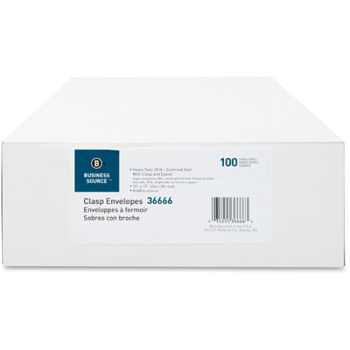 Business Source Heavy-duty Clasp Envelopes Clasp - #98 - 10" Width x 15" Length - 28 lb - Clasp - Kraft - Kraft - 100 / Box (BSN36666)