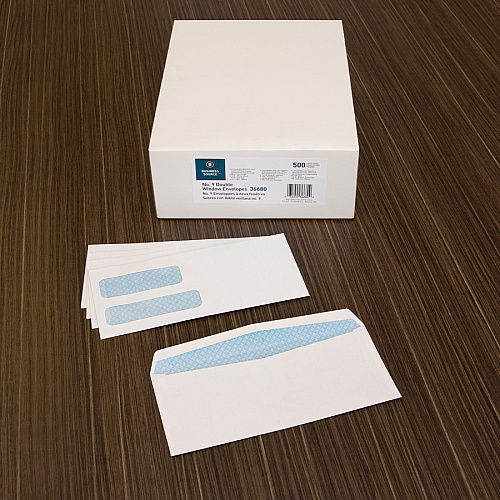 Business Source No. 9 Double Window Invoice Envelopes Double Window - #9 - 8 7/8" Width x 3 7/8" Length - 24 lb - White - 500 / Box (BSN36680)