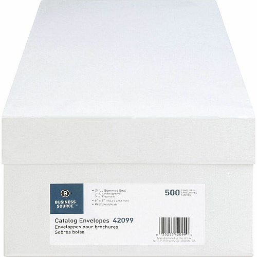 Business Source Durable Kraft Catalog Envelopes Catalog - 6" Width x 9" Length - 24 lb - Gummed - Kraft - Kraft - 500 / Box (BSN42099)