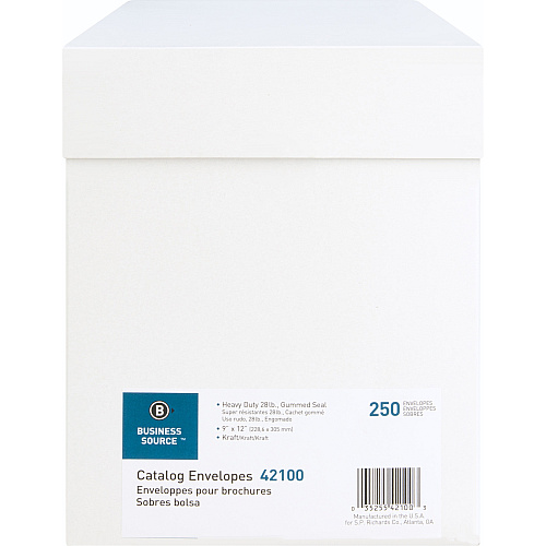Business Source Kraft Gummed Catalog Envelopes Catalog - #10 1/2 - 9" Width x 12" Length - 28 lb - Gummed - Kraft - Kraft - 250 / Box (BSN42100)