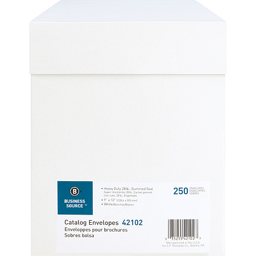 Business Source 28 lb. White Catalog Envelopes Catalog - #10 1/2 - 9" Width x 12" Length - 28 lb - Gummed - White - Wove - 250 / Box (BSN42102)