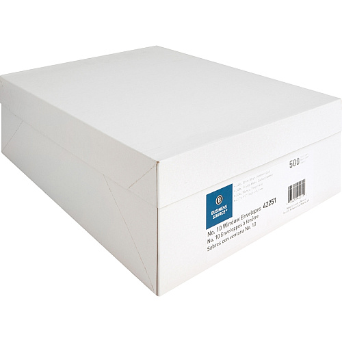 Business Source Economical No. 10 Window Envelope Single Window - #10 - 9 1/2" Width x 4 1/8" Length - 24 lb - White - 500 / Box (BSN42251)