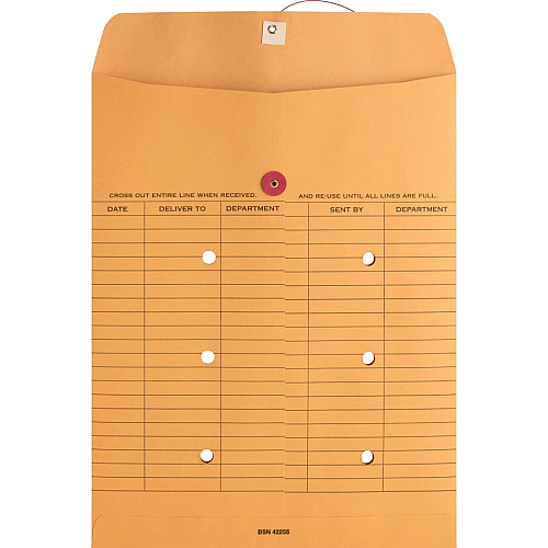 Business Source 2-sided Inter-Department Envelopes Inter-department - 10" Width x 13" Length - 28 lb - String/Button - Kraft - Kraft - 100 / Box (BSN42255)