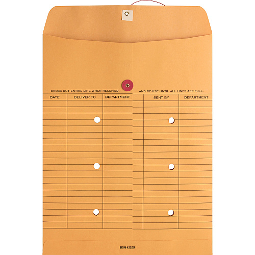 Business Source 2-sided Inter-Department Envelopes Inter-department - 10" Width x 13" Length - 28 lb - String/Button - Kraft - Kraft - 100 / Box (BSN42255)