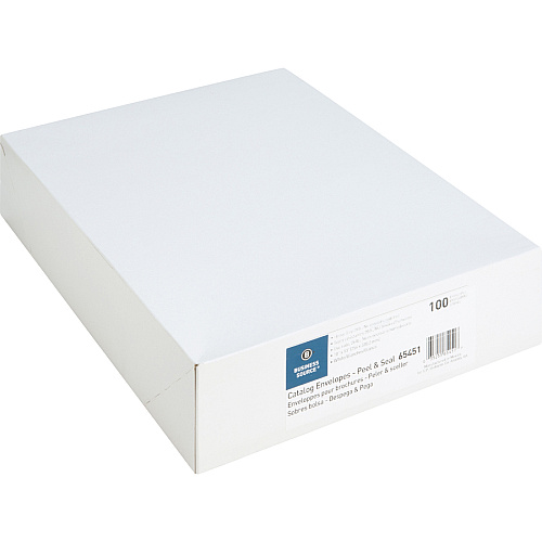 Business Source Self Sealing Catalog Envelopes Catalog - 10" Width x 13" Length - 28 lb - Peel & Seal - White - Wove - 100 / Box (BSN65451)