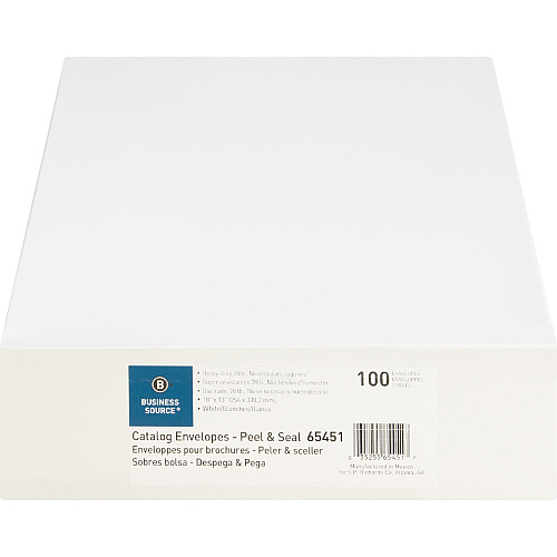 Business Source Self Sealing Catalog Envelopes Catalog - 10" Width x 13" Length - 28 lb - Peel & Seal - White - Wove - 100 / Box (BSN65451)