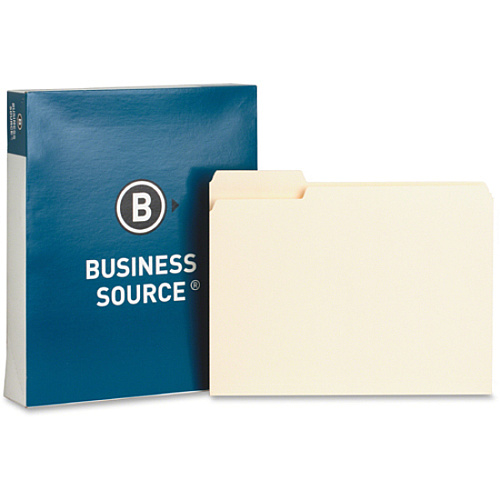Business Source 1/3 Tab Cut Letter Recycled Top Tab File Folder 8 1/2" x 11" - Top Tab Location - Assorted Tab Position - 11 pt. - Manila - Manila - 10% Recycled - 100 / Box (BSN65775)