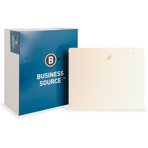 Business Source Straight Tab Cut Letter Recycled File Pocket 8 1/2" x 11" - 1" Expansion - 11 pt. - Manila - Reinforced Tab, Heavyweight Cover - 10% Recycled - 50 / Box (BSN65797)