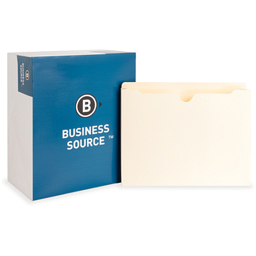 Business Source Straight Tab Cut Letter Recycled File Pocket 8 1/2" x 11" - 1 1/2" Expansion - 11 pt. - Manila - Slip Resistant, Reinforced Tab, Heavyweight Cover - 10% Recycled - 50 / Box (BSN65798)