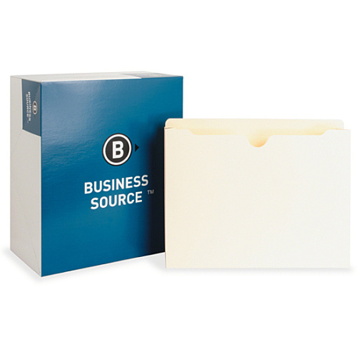 Business Source Straight Tab Cut Letter Recycled File Pocket 8 1/2" x 11" - Capacity2" Expansion - Manila - 10% Recycled - 50 / Box (BSN65799)