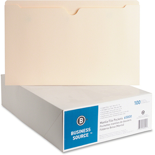 Business Source Legal Recycled File Pocket 8 1/2" x 14" - 11 pt. - Manila - Slip Resistant, Reinforced Tab, Heavyweight Cover - 10% Recycled - 100 / Box (BSN65800)