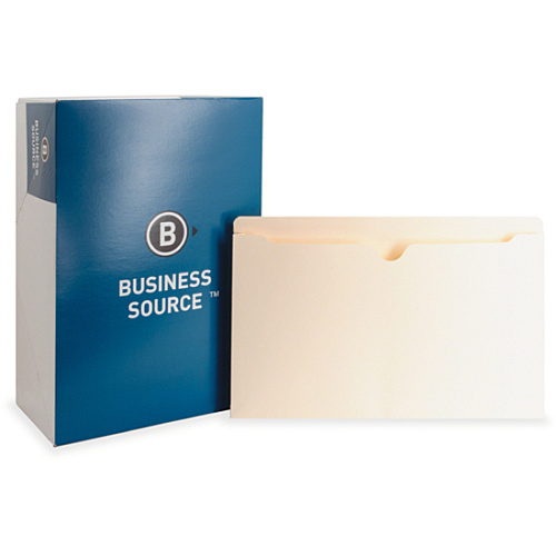 Business Source Straight Tab Cut Legal Recycled File Pocket 8 1/2" x 14" - 1" Expansion - 11 pt. - Manila - Slip Resistant, Reinforced Tab, Heavyweight Cover - 10% Recycled - 50 / Box (BSN65801)