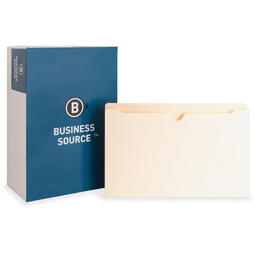 Business Source Straight Tab Cut Legal Recycled File Pocket 8 1/2" x 14" - 2" Expansion - 11 pt. - Manila - Slip Resistant, Reinforced Tab, Heavyweight Cover - 10% Recycled - 50 / Box (BSN65803)