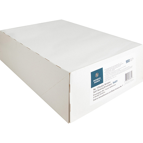 Business Source No. 9 Double Window Invoice Envelopes Double Window - #9 - 8 7/8" Width x 3 7/8" Length - 24 lb - Self-sealing - White - 500 / Box (BSN36681)