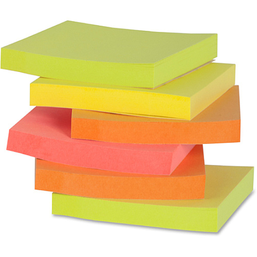 Business Source Repositionable Neon Notes 3" Flag/Note Width x 3" Flag/Note Length - Square - Neon - Removable, Repositionable, Solvent-free Adhesive - 12 / Pack (BSN16451)