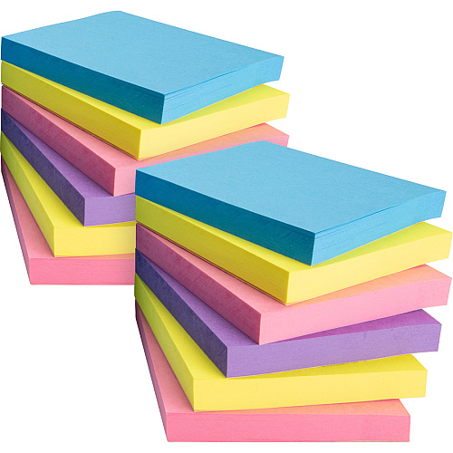 Business Source 3x3 Extreme Colors Adhesive Notes 100 - 3" Flag/Note Width x 3" Flag/Note Length - Square - Assorted - Repositionable, Solvent-free Adhesive - 12 / Pack (BSN36615)