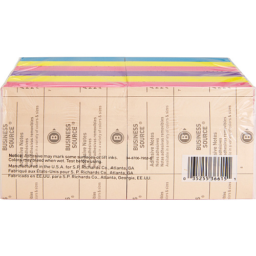 Business Source 3x3 Extreme Colors Adhesive Notes 100 - 3" Flag/Note Width x 3" Flag/Note Length - Square - Assorted - Repositionable, Solvent-free Adhesive - 12 / Pack (BSN36615)