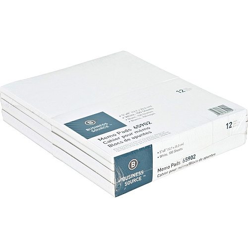Business Source Plain Memo Pads 100 Sheets - Plain - Glue - 16 lb Basis Weight - 5" x 8" Sheet Size - White Paper - 1 Dozen (BSN65902)
