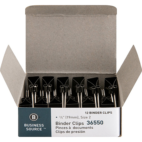 Business Source Fold-back Binder Clips Small - 0.8" Width - 0.38" Size Capacity - for Paper - Black - Steel - 1 Dozen (BSN36550)