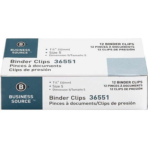 Business Source Fold-back Binder Clips Medium - 1.3" Length x 1.3" Width - 0.63" Size Capacity - Black - Steel - 1 Dozen (BSN36551)