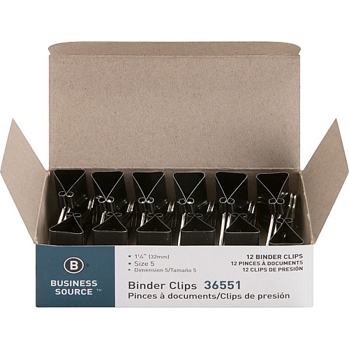 Business Source Fold-back Binder Clips Medium - 1.3" Length x 1.3" Width - 0.63" Size Capacity - Black - Steel - 1 Dozen (BSN36551)