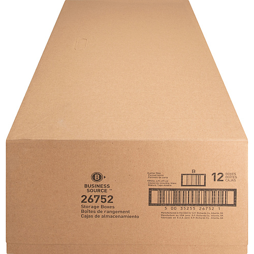 Business Source Lift-off Lid Light Duty Storage Box External Dimensions: 12" Width x 24" Depth x 10" Height - Media Size Supported: Letter - Lift-off Closure - Light Duty - Stackable - Cardboard - White - For File - Recycled - 12 / Carton (BSN26752)