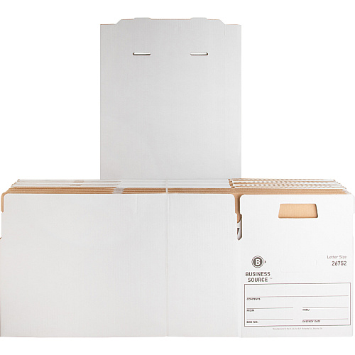 Business Source Lift-off Lid Light Duty Storage Box External Dimensions: 12" Width x 24" Depth x 10" Height - Media Size Supported: Letter - Lift-off Closure - Light Duty - Stackable - Cardboard - White - For File - Recycled - 12 / Carton (BSN26752)