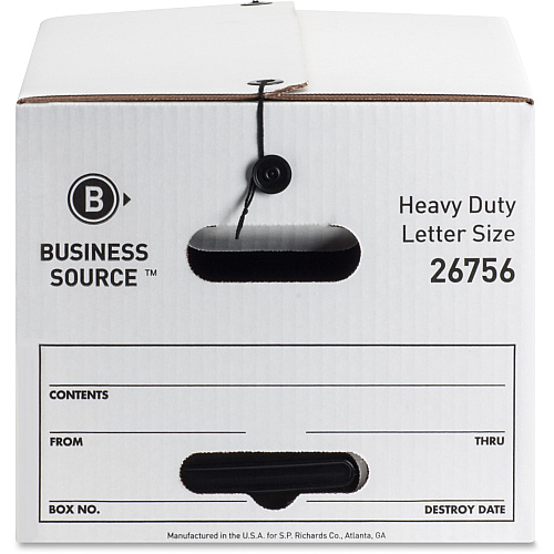 Business Source Heavy Duty Letter Size Storage Box External Dimensions: 12" Width x 24" Depth x 10" Height - Media Size Supported: Letter - String/Button Tie Closure - Medium Duty - Stackable - White - For File - Recycled - 12 / Carton (BSN26756)