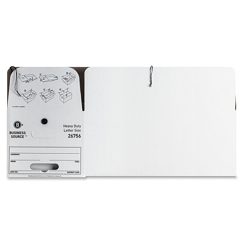 Business Source Heavy Duty Letter Size Storage Box External Dimensions: 12" Width x 24" Depth x 10" Height - Media Size Supported: Letter - String/Button Tie Closure - Medium Duty - Stackable - White - For File - Recycled - 12 / Carton (BSN26756)