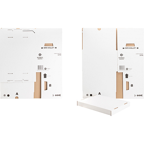Business Source Lift-off Lid Heavy-Duty Storage Box External Dimensions: 12" Width x 15" Depth x 10" Height - Media Size Supported: Legal, Letter - Lift-off Closure - Heavy Duty - Stackable - Cardboard - White - For File - Recycled - 12 / Carto (BSN26758)