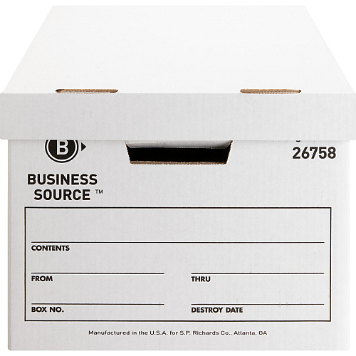 Business Source Lift-off Lid Heavy-Duty Storage Box External Dimensions: 12" Width x 15" Depth x 10" Height - Media Size Supported: Legal, Letter - Lift-off Closure - Heavy Duty - Stackable - Cardboard - White - For File - Recycled - 12 / Carto (BSN26758)