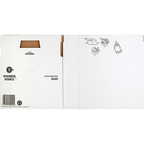 Business Source Quick Setup Medium-Duty Storage Box External Dimensions: 12" Width x 15" Depth x 10" Height - Media Size Supported: Legal, Letter - Lift-off Closure - Medium Duty - Stackable - White - For File - Recycled - 12 / Carton (BSN32450)