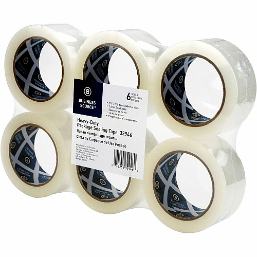 Business Source Heavy-duty Packaging/Sealing Tape 110 yd Length x 1.88" Width - 3" Core - Clear - 1.60 mil - Breakage Resistance - For Bonding, Packing - 6 / Pack (BSN32946)