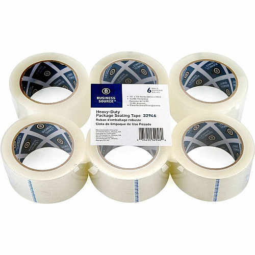 Business Source Heavy-duty Packaging/Sealing Tape 110 yd Length x 1.88" Width - 3" Core - Clear - 1.60 mil - Breakage Resistance - For Bonding, Packing - 6 / Pack (BSN32946)