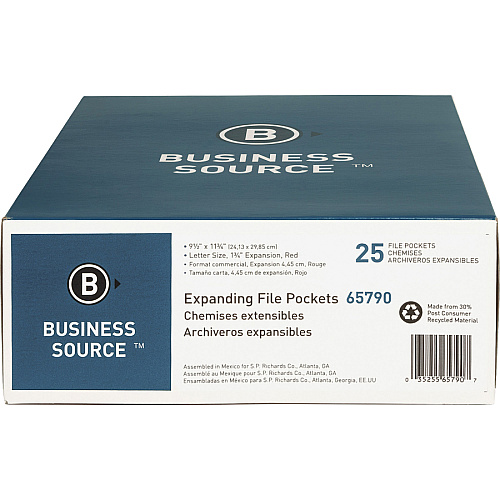 Business Source Straight Tab Cut Letter Recycled File Pocket 8 1/2" x 11" - 1 3/4" Expansion - Redrope - Redrope - Tyvek Gusset, Reinforced Gusset, Tear Proof, Sturdy, Durable - 30% Recycled - 25 / Box (BSN65790)
