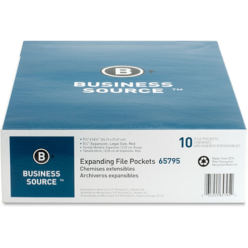 Business Source Legal Recycled File Pocket 8 1/2" x 14" - 5 1/4" Expansion - Redrope - Redrope - Tear Proof, Tyvek Gusset, Reinforced Gusset - 30% Recycled - 10 / Box (BSN65795)