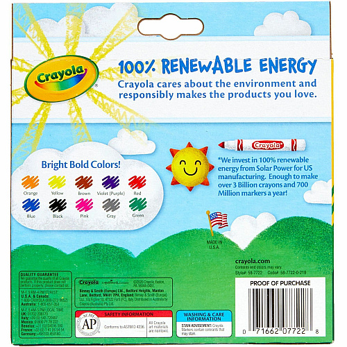 Crayola Classic Colors Broad Line Markers Brown, Purple, Red, Orange, Yellow, Green, Black, Gray, Pink, Blue Ink - 10 / Set (587722)