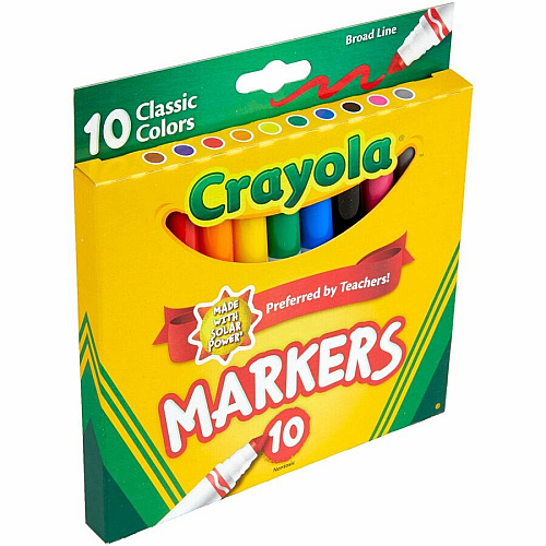 Crayola Classic Colors Broad Line Markers Brown, Purple, Red, Orange, Yellow, Green, Black, Gray, Pink, Blue Ink - 10 / Set (587722)