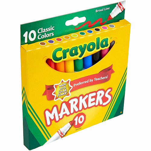 Crayola Classic Colors Broad Line Markers Brown, Purple, Red, Orange, Yellow, Green, Black, Gray, Pink, Blue Ink - 10 / Set (587722)