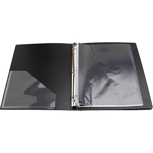 Business Source Presentation Binder 1" Binder Capacity - Letter - 8 1/2" x 11" Sheet Size - Fastener(s): Ring - Pocket(s): Internal - Black - Recycled - Business Card Holder, Label Holder - 1 Each (BSN16456)
